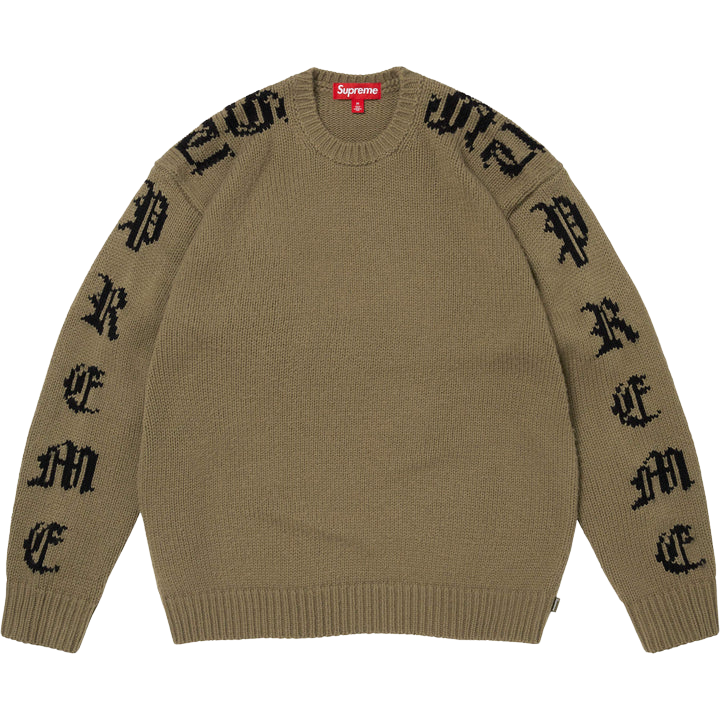 Old English Sleeves Sweater Light Blue Front Old English Sleeves Sweater Olive - Image 1