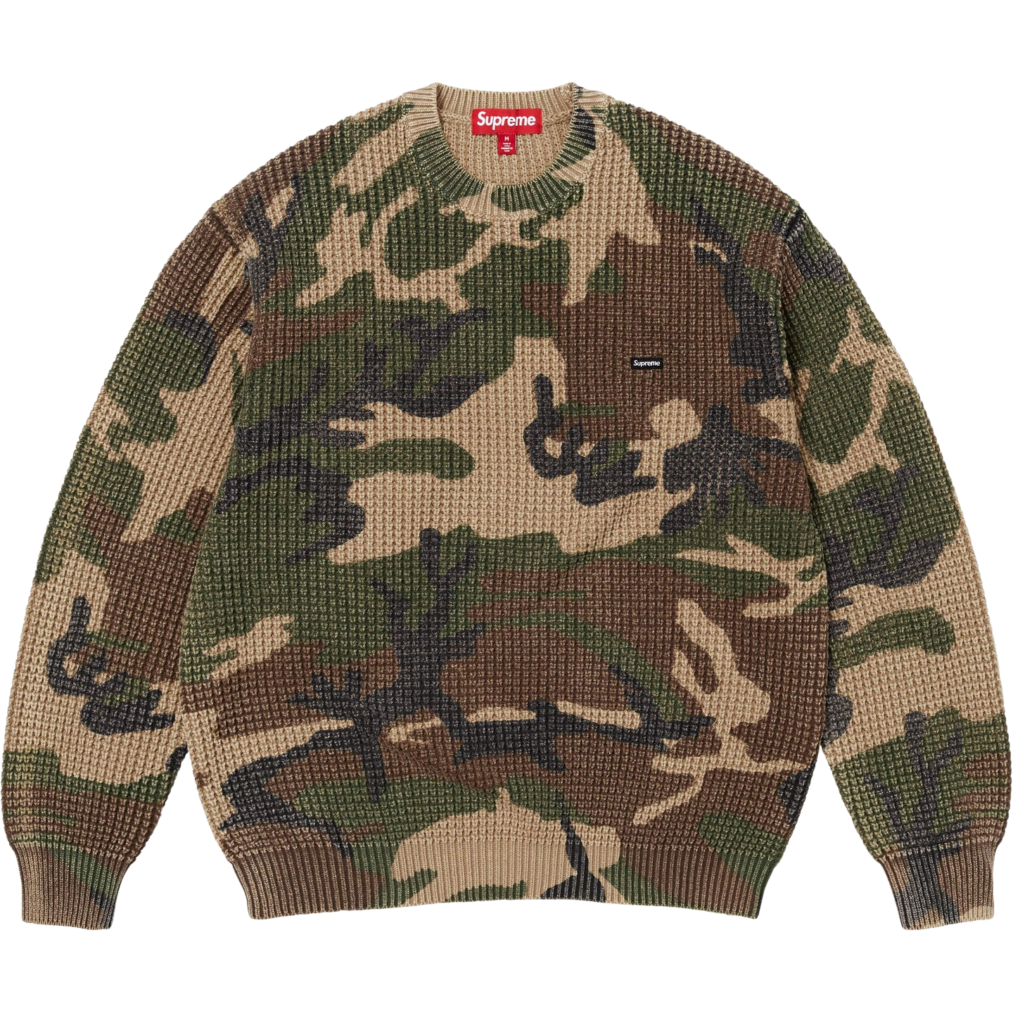 Washed Small Box Waffle Sweater Woodland Camo Washed Small Box Waffle Sweater Woodland Camo - Image 1