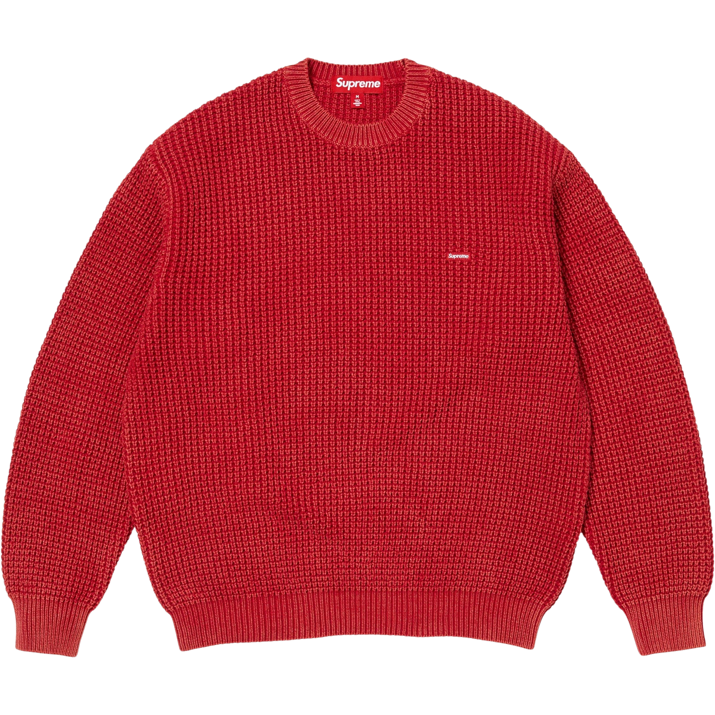 Washed Small Box Waffle Sweater red Washed Small Box Waffle Sweater Red - Image 1